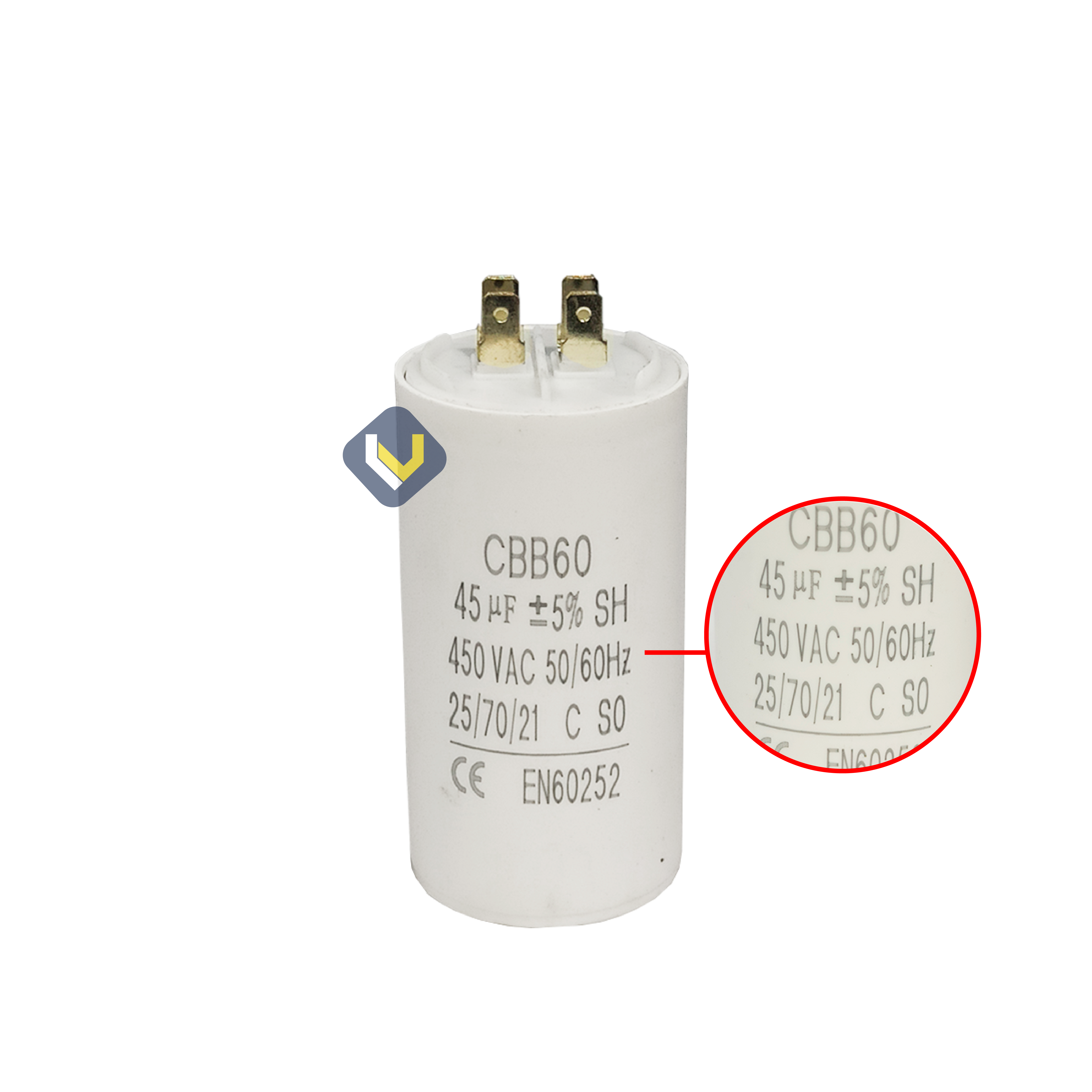 Capacitor CBB60 45μF 450 VAC 50/60 Hz - 0