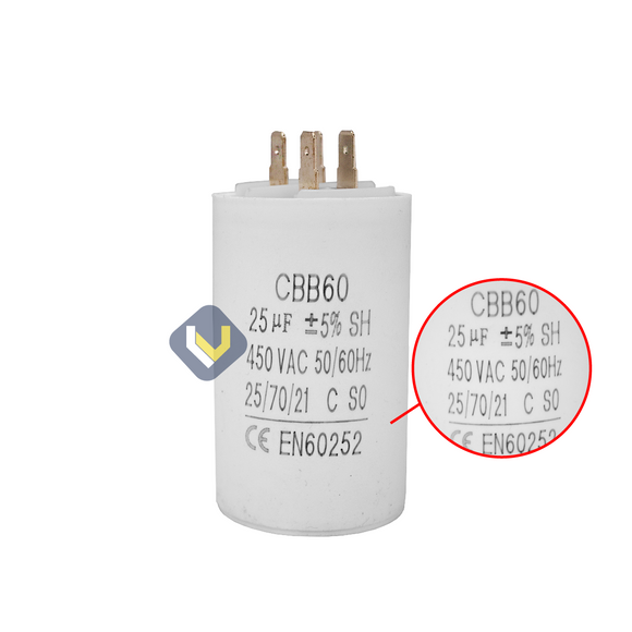 Capacitor CBB60 25?F 450 VAC 50/60 Hz II
