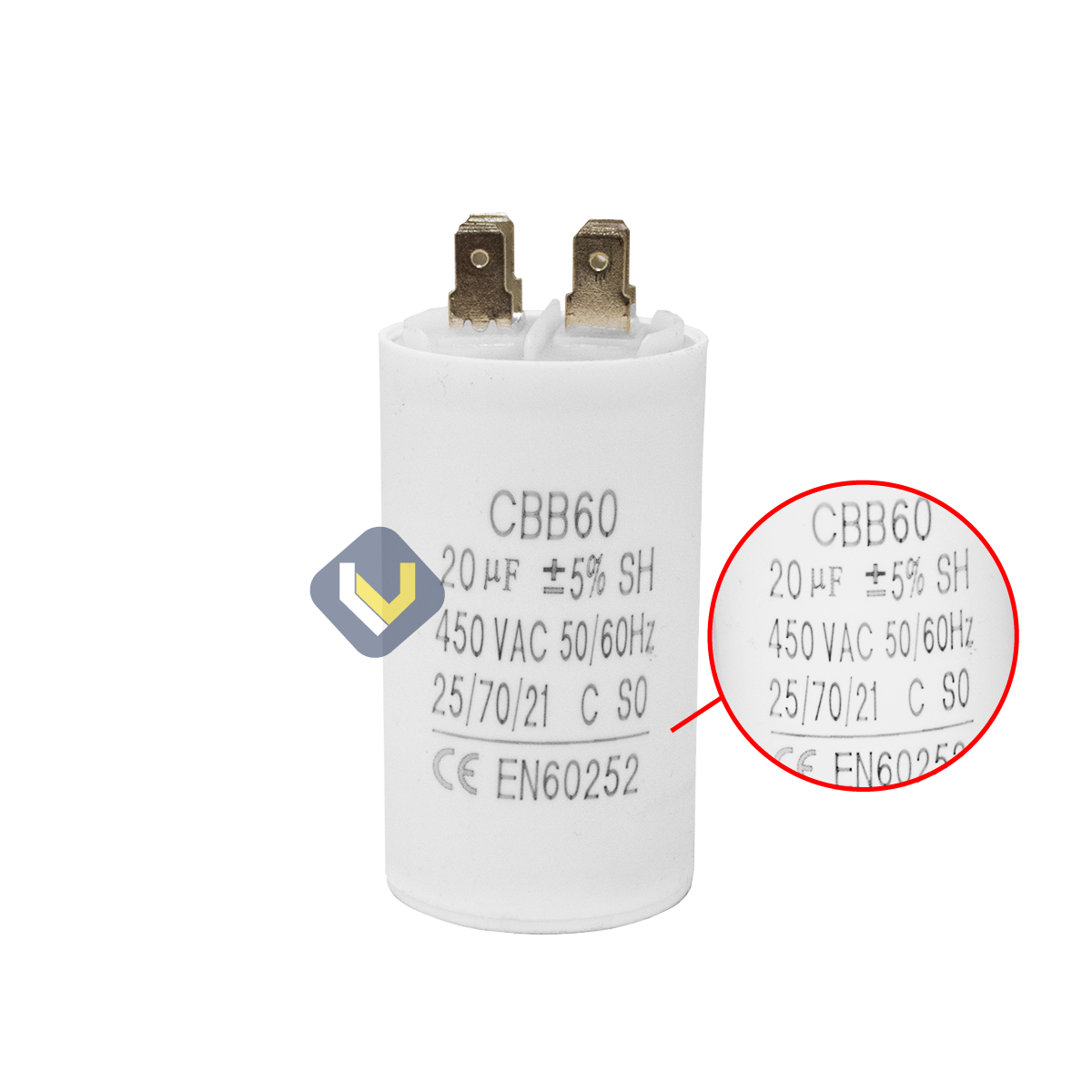 Capacitor CBB60 20μF 450 VAC 50/60 Hz