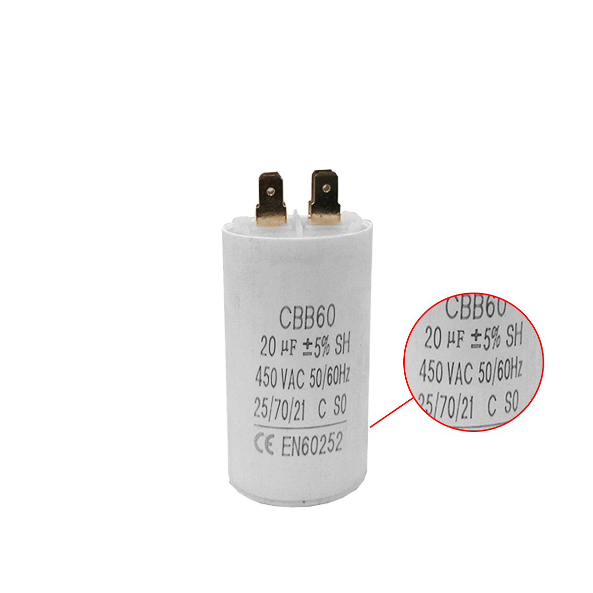 Capacitor CBB60 20μF 450 VAC 50/60 Hz II - 0