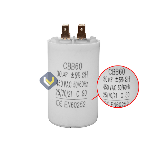 Capacitor CBB60 30?F 450 VAC 50/60 Hz