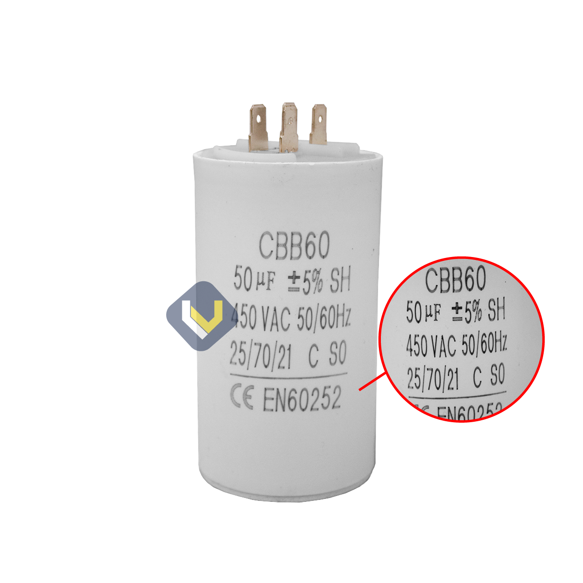 Capacitor CBB60 50μF 450 VAC 50/60 Hz