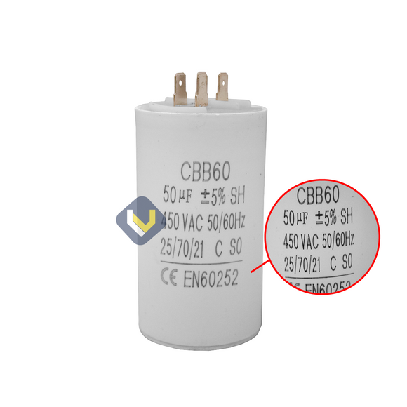 Capacitor CBB60 50?F 450 VAC 50/60 Hz