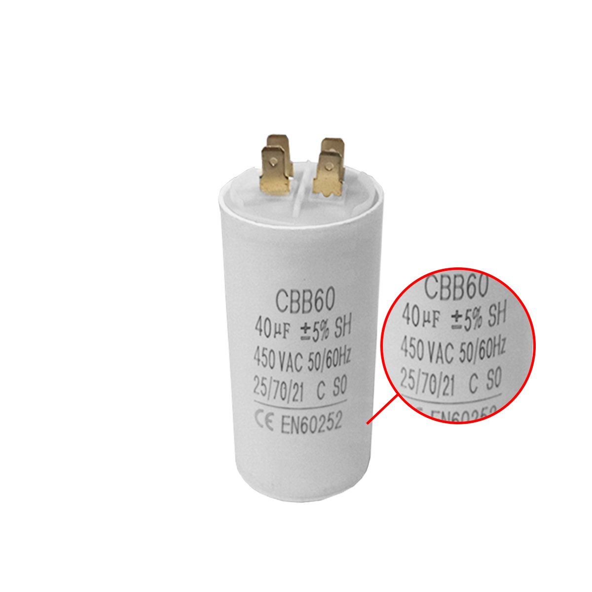 Capacitor CBB60 40uF 450 VAC 50/60 Hz - 0