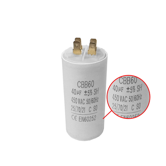 Capacitor CBB60 40?F 450 VAC 50/60 Hz