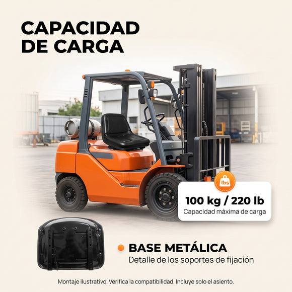 Asiento Universal para Tractor y Maquinaria con Respaldo y Doble Ajuste