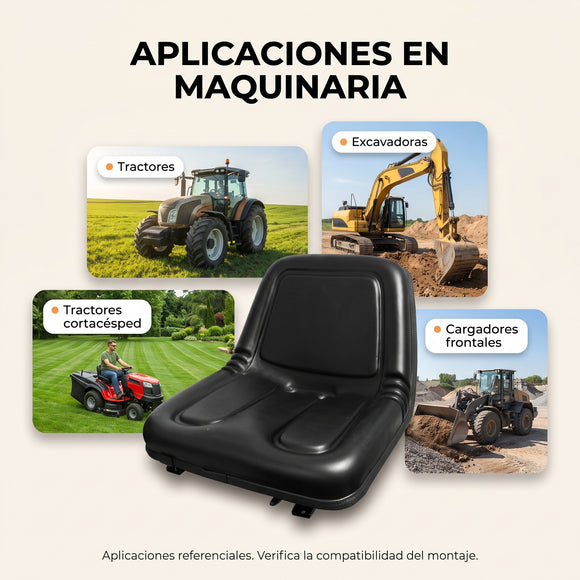 Asiento Universal para Tractor y Maquinaria con Respaldo y Doble Ajuste